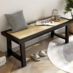 Caramel Trendy Upholstered Solid Color Indoor Bench Seat with Cushioned Comfort Benches