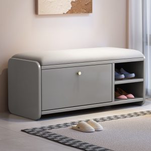Caramel Trendy Upholstered Solid Color Entryway Bench with Stockroom Storage and Cushioned Comfort Benches