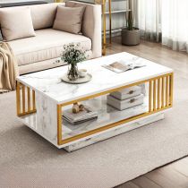 Minimalist Square Timber Accent Table with Repository and 1 Shelf Coffee Tables