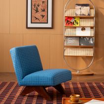 Simplistic Crisscross Side Chair with Sewn Pillow Back in Yellow/Blue/Light Brown Accent Chairs