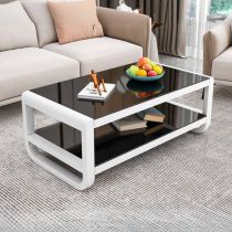 Minimalist Accent Table with Sleighing Base and Repository, Square Top with 1 Shelf Coffee Tables