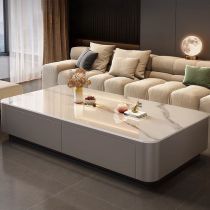 Square Artificial Leather Accent Table with 2 Drawers in Modern Simple Style Coffee Tables