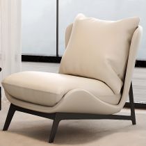 Contemporary Solid Color Accent Chair with Ottoman, Cushion Back in Dove Grey/Ivory/Apricot Color Accent Chairs