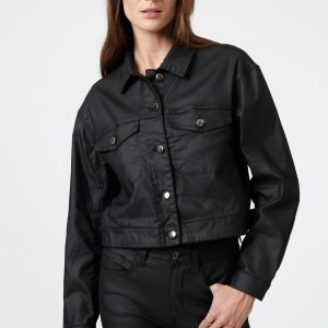 MAREN CROP JACKET IN BLACK COATED