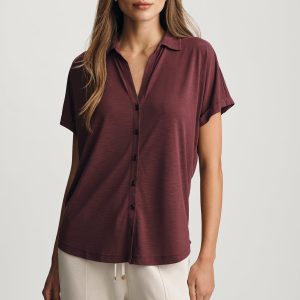 LUXE TOUCH TENCEL™ BUTTON-UP T-SHIRT IN SASSAFRAS