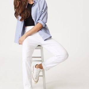 KATHLEEN SLIM BOYFRIEND IN WHITE FEATHER BLUE