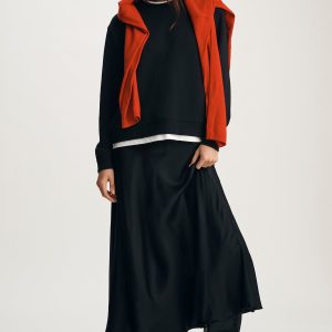 SATIN MIDI SKIRT IN BLACK