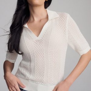 KNIT POLO SWEATER IN ANTIQUE WHITE