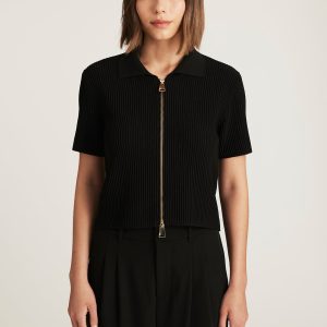 EDITION SHORT SLEEVE DOUBLE ZIP SWEATER IN BLACK