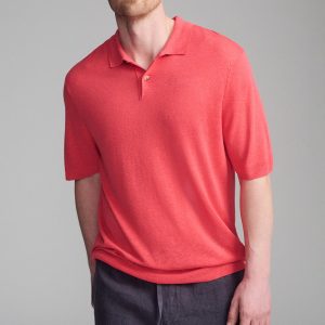 SHORT SLEEVE POLO SWEATER IN CAYENNE