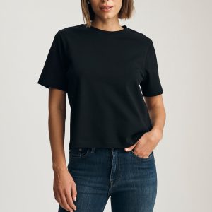 AUDREY INTERLOCK CREW NECK T-SHIRT IN BLACK