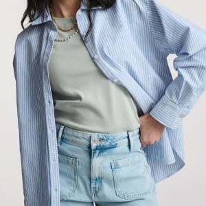 LONG SLEEVE BUTTON-UP SHIRT IN OXFORD BLUE STRIPED