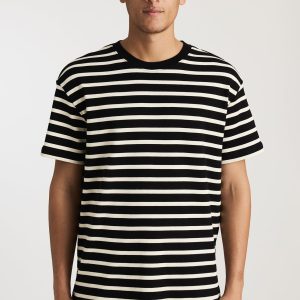 STRIPED SHORT SLEEVE CREW NECK T-SHIRT IN ANTIQUE WHITE