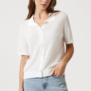 SHORT SLEEVE POLO CARDIGAN IN ANTIQUE