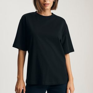 ZOE INTERLOCK CREW NECK T-SHIRT IN BLACK