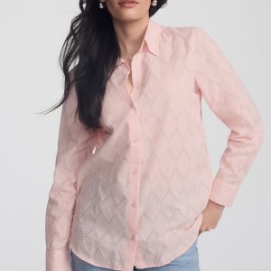 SHEER TEXTURED BUTTON-UP SHIRT IN PEACHSKIN