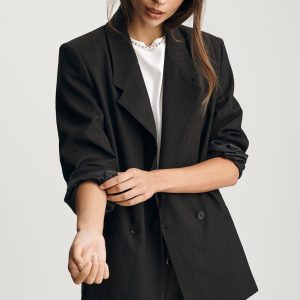 DOUBLE BREASTED BLAZER IN BROWN STRIPED