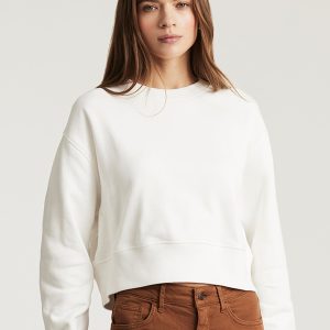 CROPPED CREW NECK SWEATSHIRT IN ANTIQUE WHITE