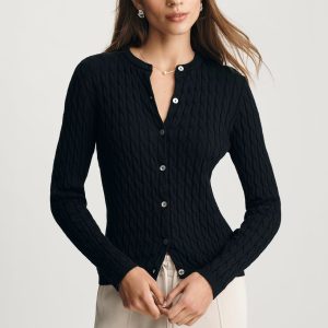 EDITION CABLE-KNIT CARDIGAN IN BLACK