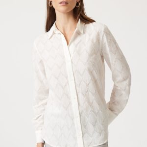 SHEER TEXTURED BUTTON-UP SHIRT IN ANTIQUE WHITE