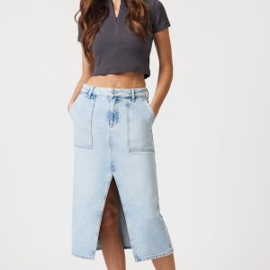 SAVINA DENIM SKIRT IN BLEACHED WELL BLUE