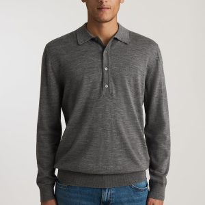 EDITION WOOL POLO SWEATER IN GREY MELANGE